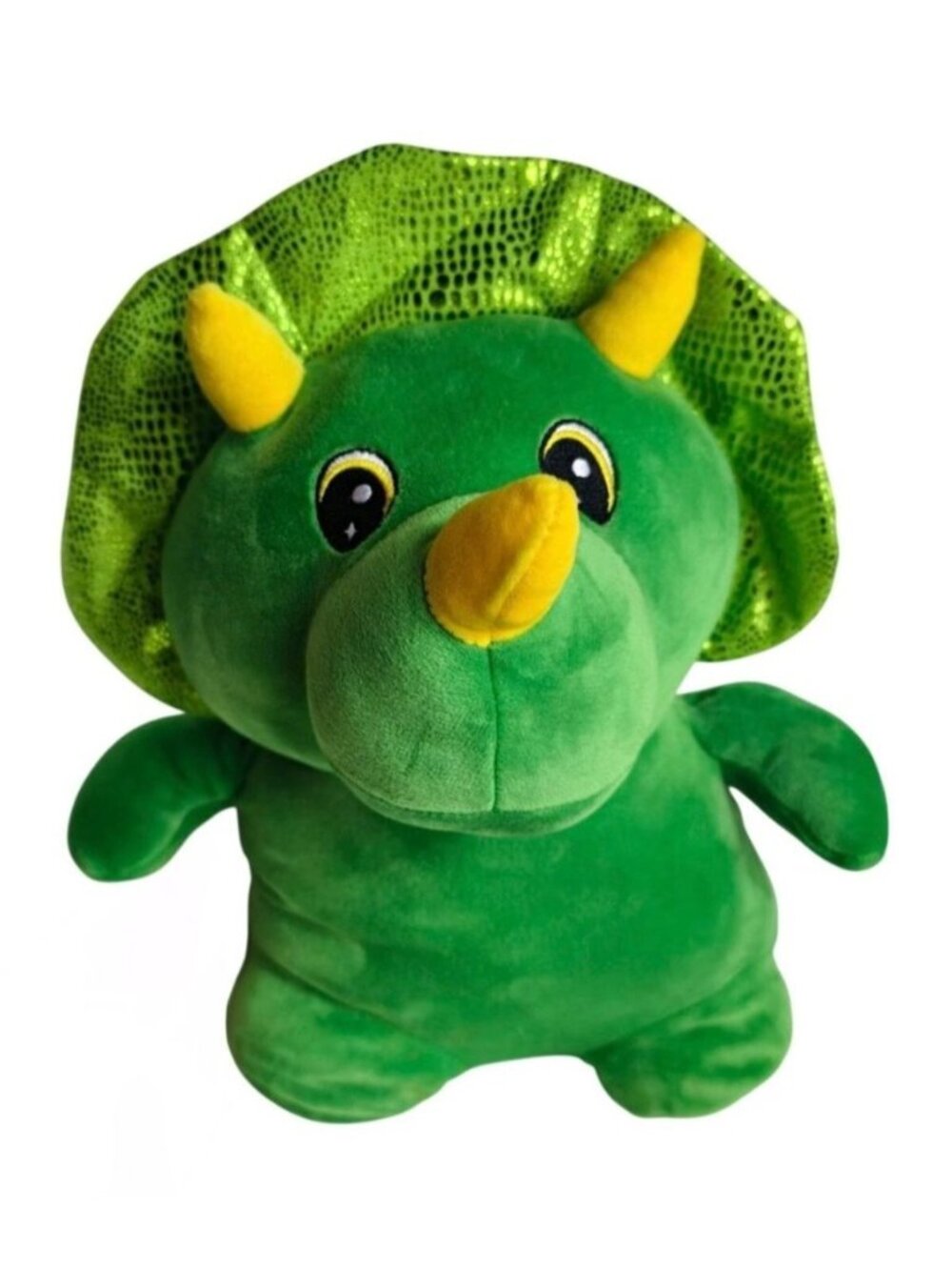 Triceratops Plush Green Dinosaur 16" Sparkly Frill Yellow Horns Stuffed Washable